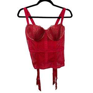 Victoria's Secret 36D Red Corset Lace Garter Lingerie Romantic